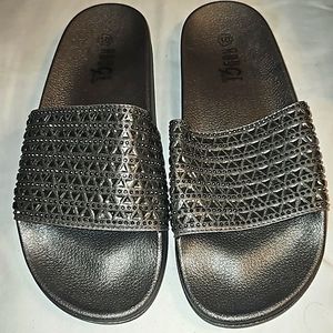 Size 10 seafoam color blong slides NEVER WORN**